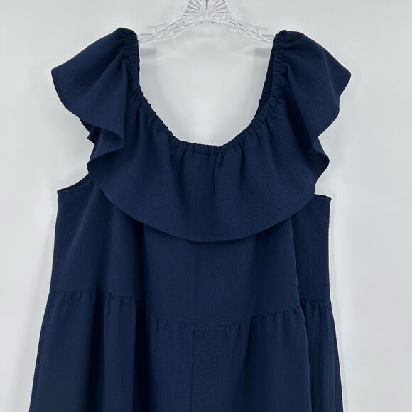 Sandra Darren Navy Tiered Ruffle Sleeveless Shift Dress Casual Plus Womens 1X - Picture 10 of 11